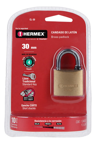 Candado Lat. Pulido 30 Mm Std Tradicional Hermex 43427