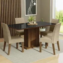Comprar Mesa de comedor con tapa de cristal 4 sillas MDJA040148 Avril Madesa Rpi color rústico negro imperial silla con diseño de tela lisa