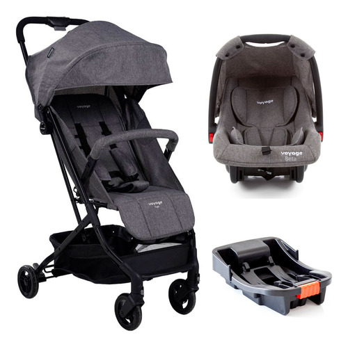 Carrinho Yupi Com Bebê Conforto Cinza E Base Beta - Voyage