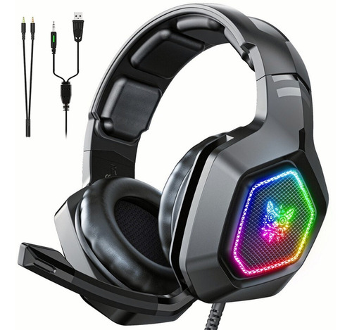 Audifonos Gamer Negro Cancelaciónruido Rgb Led Con Micrófono