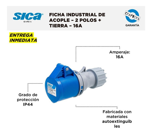 Imagen 2 de 5 de Toma Industrial Sica De Acople - 2 Polos + Tierra - 16a