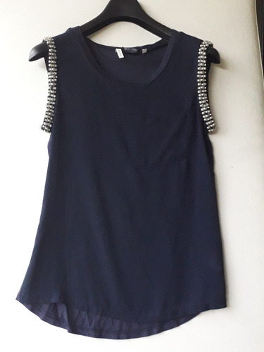 Musculosa Larga Azul Marino Talle S Con Perlas