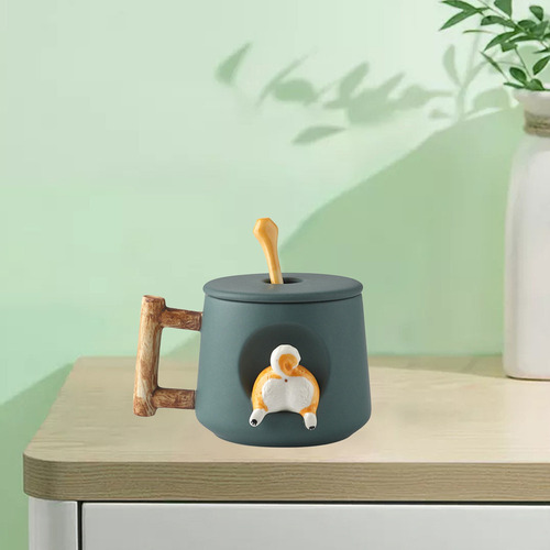 500ml Cute Cartoon Corgi Butt Taza De Cerámica Con Tapa
