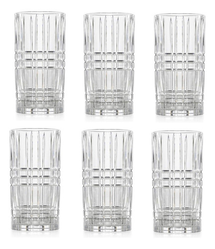 Set 6 Vasos De Vidrio Altos Tallado Bebidas Cóctel 380cc