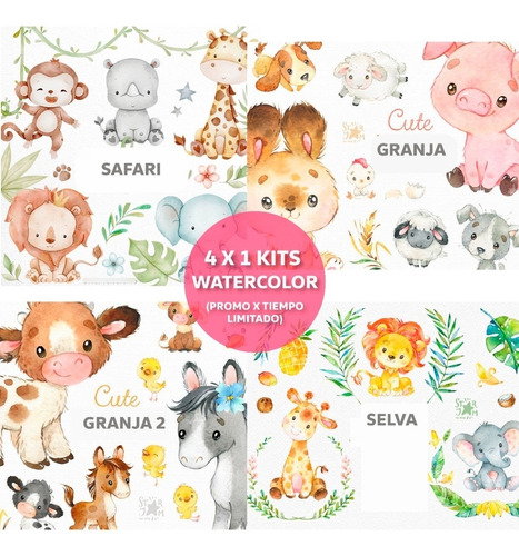 Cliparts Imagenes Png Animalitos En Acuarela 4x1 Cod 102