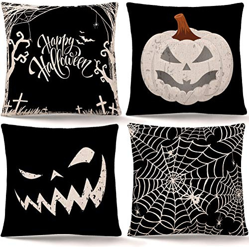 Funda De Almohada Feliz Halloween Calabaza Y Telaraña....