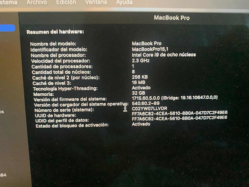 Macbook Pro 15.4 2019