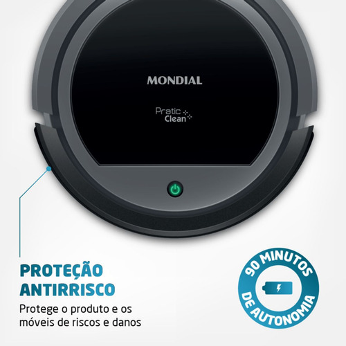 Robô Aspirador De Pó Mondial Pratic Clean Rb11 Cinza Bivolt Cor Preto 110V/220V
