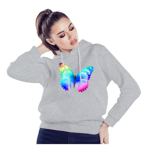 Buzo Canguro Gris Mariposa Hombre Mujer Niños Modal Premium