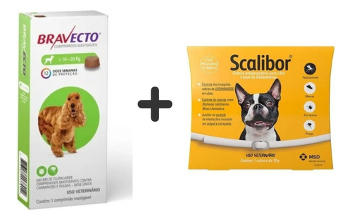 1 Bravecto 500 Mg (10 A 20kg) + 1 Coleira Scalibor 48cm