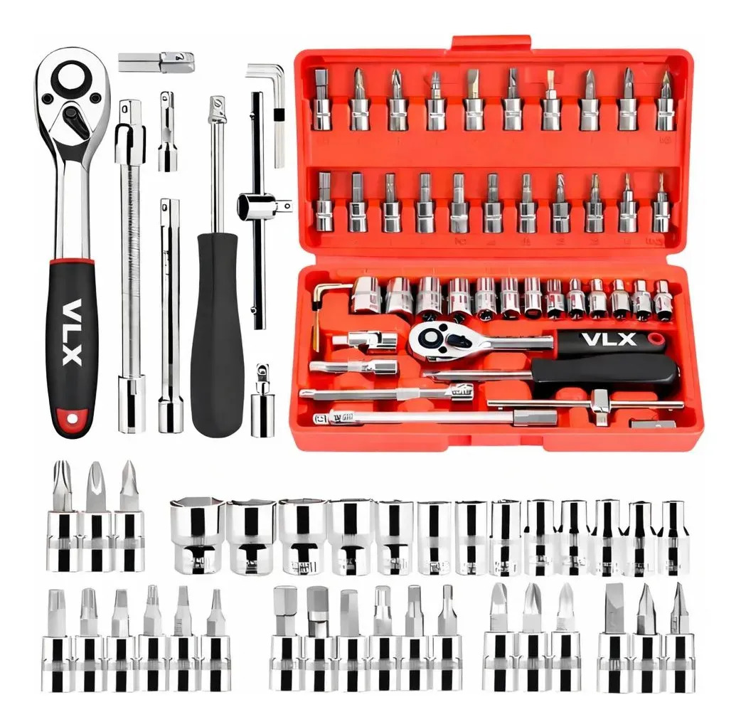 Kit Chaves Ferramentas Jogo Fenda Philips Catraca Soquete Allen 46 Peças com Maleta Completa...