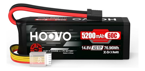 Batería Hoovo 14.8v 5200mah 60c 4s Lipo Con Conector Para He