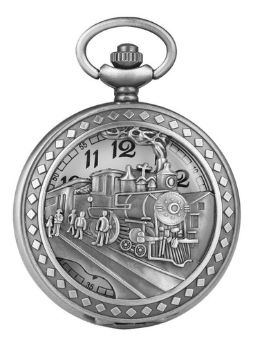 Reloj De Bolsillo Tren Ferrocarril Gris + Estuche Dayoshop