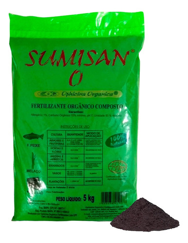 Sumisan Nº 0 - Adubo Orgânico - Carvão Tipo Biochar - 5kg