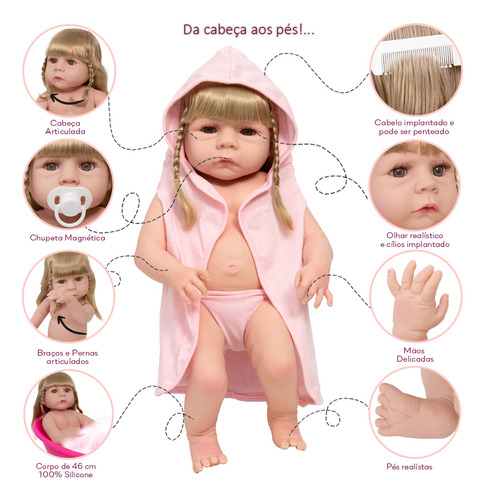 Boneca Reborn Abigail Loira Saída De Banho Enxoval 20 Itens