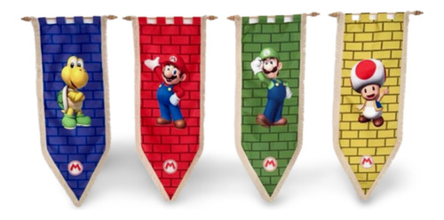 Super Mario Bros - Set Banderin Estandarte X4