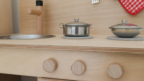 Cocina Cocinita Con Heladera Completa Madera Niños