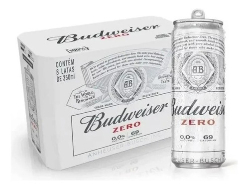 Cerveja Budweiser Zero Sleek 350 Ml - Caixa Com 8 Unidades