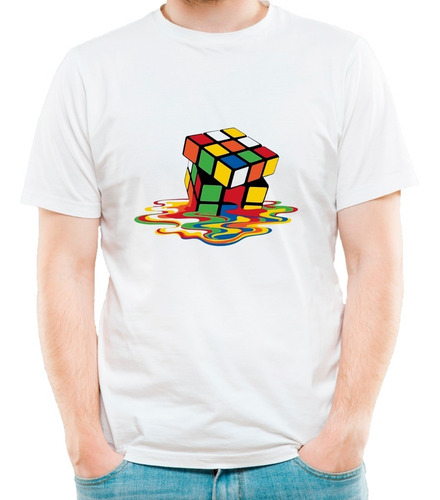 Imagen 2 de 6 de Remera Cubo Rubik Hombre Mujer Niños Modal Premium Blanca