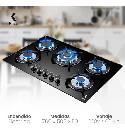 Parrilla Estufa 5 Quemadores A Gas Lp Y Natural Empotrable Negro