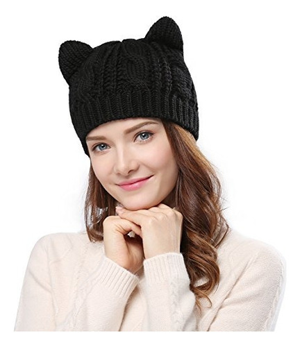 Bellady Womens Hat Cat Ear Crochet Trenzado De Punto Gorras