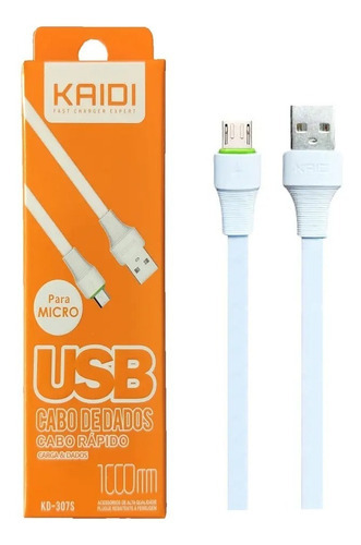 Cabo Carregador Usb Micro V-8 Ori Kaidi Turbo Reforçado V-8 Cor Branco