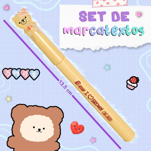 Imagen 2 de 9 de Set De 6 Marcatextos Colores Pastel Forma De Osito Kawaii