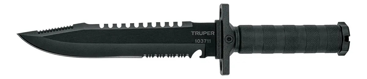 Cuchillo Táctico De Monte 8'' Mango Recto Color Negro Truper CTA-8M