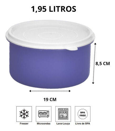 Pote Hermético Redondo Ideal Marmita Almoço 1,9l Resistente