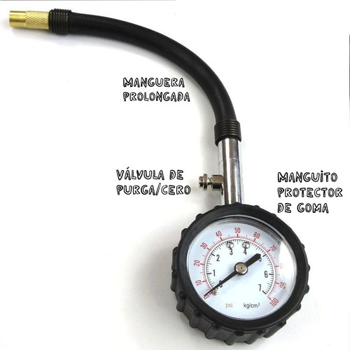 Manómetro Neumáticos Alta Precisión Válvula Purga Manguera