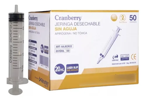 comprar Jeringa Sin Aguja Luer Slip 20ml - 50 Unid Cranberry
