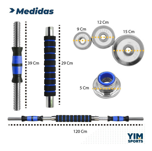 Kit De Mancuernas Pesas 30kg Profesional Gym En Casa Pesas Con Barra Discos Ejercicio Yim Sports