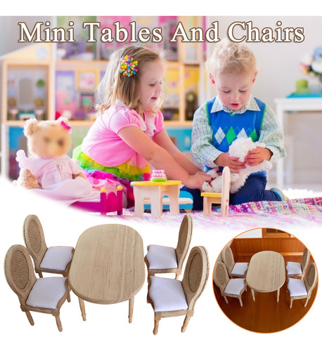 Mesa De Casa De Muñecas J 1/12 Y Cuatro Sillas Para Cocina Y