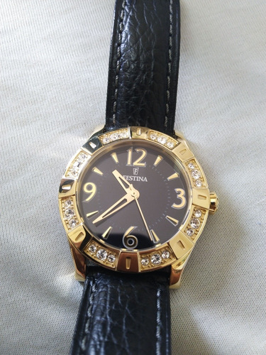 Relógio Festina F16580 Dourado Feminino Pulseira Couro