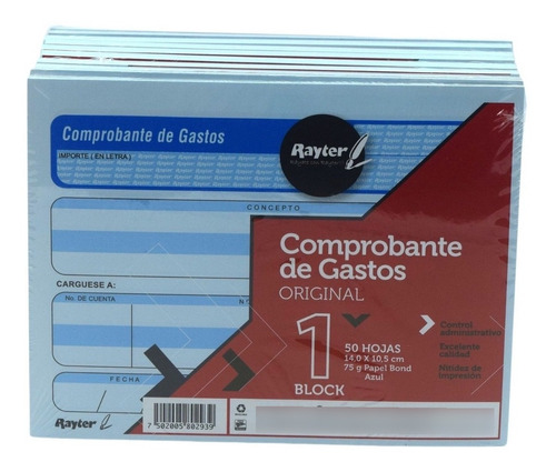 Block Comprobante De Gastos Rayter Cont. 50 Hojas 10 Piezas