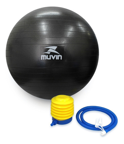 Bola de Pilates 75cm Muvin – Antiestouro – Suporta até 300kg – Com Bomba – Ginástica – Fitness – Pilates – Yoga – Fisioterapia – Flexibilidade – Fortalecimento – Tonificação – Fácil Limpeza Cor Preto