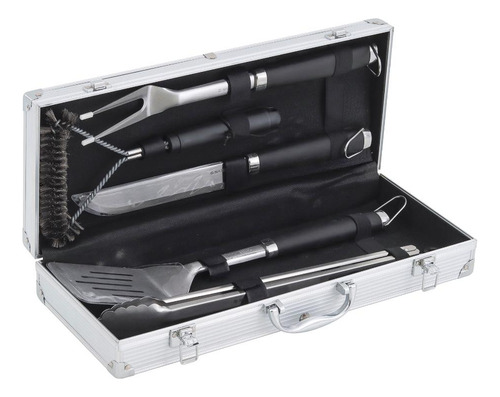 Conjunto Para Churrasco Inox 5 Peças Com Maleta Naterial