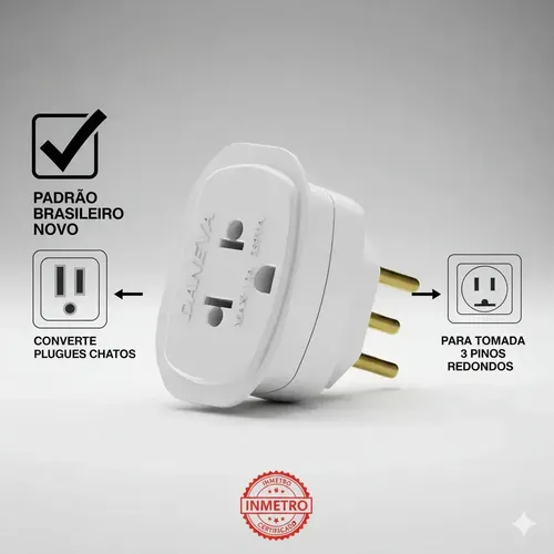Adaptador De Tomada Universal 3 Pinos Plug Tripolar 2p+t 10a 250v