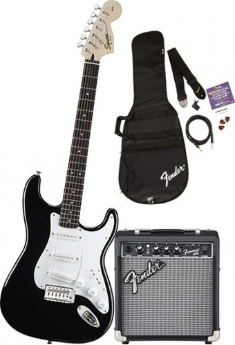 Kit Fender Squier Strato Bk + Amp Frontman 10g + Acessórios