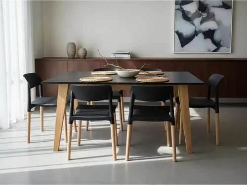Juego De Comedor Nórdico Mesa 140+6 Sillas Milan Medra Negro