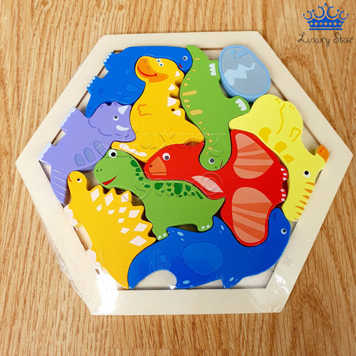 Tangram Hexagonal Madera Animales Dinosaurios Carros Puzzle