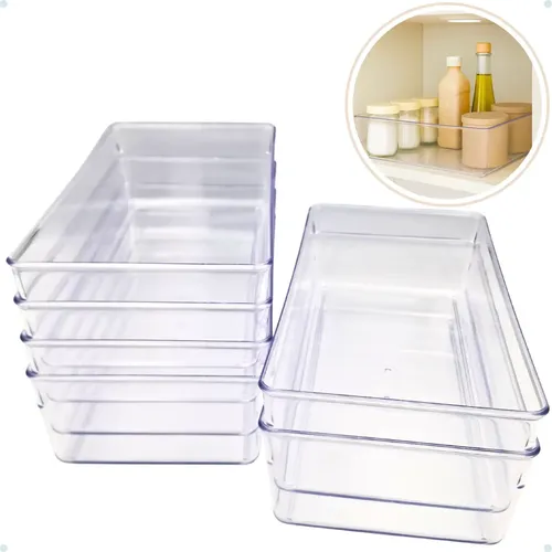 Kit 6 Organizador Armário Geladeira Gaveta Acrílico  Multiuso Transparente