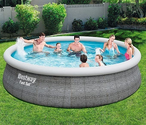 Pileta inflable redonda Bestway Fast Set 57443 de 3.66m x 76cm 5377L gris caja