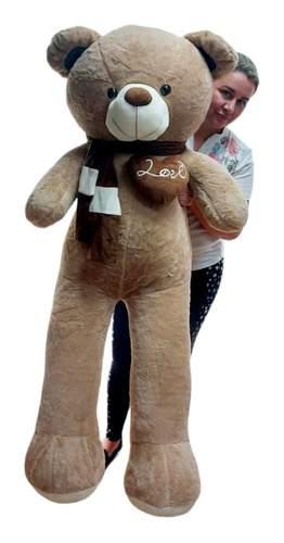 Urso Gigante Bege Pelúcia Cheio 1,4 Mts 140cm Com Cachecol 