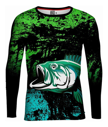 Playera Jersey Manga Larga Pesca Verde Neón Pez Turquesa 