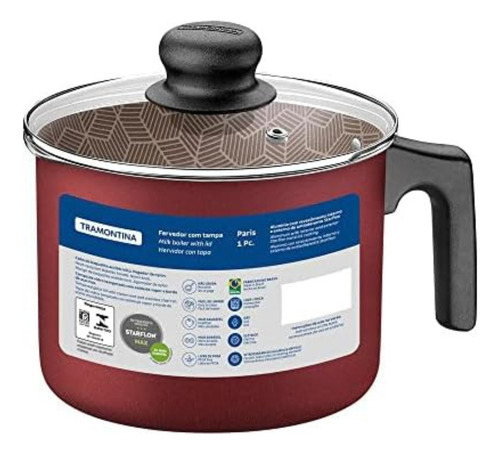 Fervedor Tramontina Paris Em Alumínio Com Revestimento Interno E Externo Em Antiaderente Starflon Max Vermelho Com Tampa De Vidro 14 Cm 1,9 L