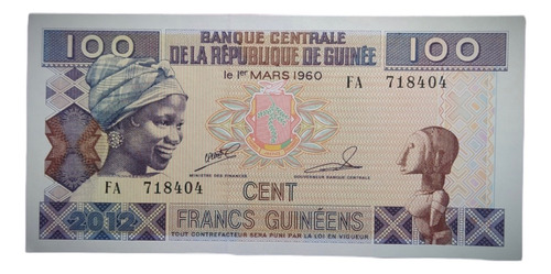 Billete 100 Francos Guinea 2012 Sin Circular Pick 35 B Unc