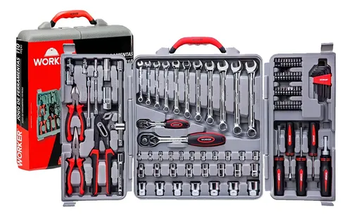 Kit Maleta de Ferramentas Worker 110 Peças Aço Cromo Vanádio Comb...