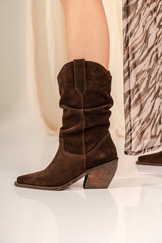 Botas Texanas Mujer Gamuza Caña Abuchonada Fruncida Mecha