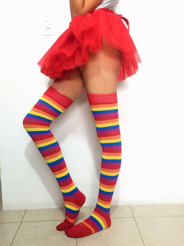 12pz Media Calceta Rainbow Arcoiris Lolita Sexy Payaso Envio